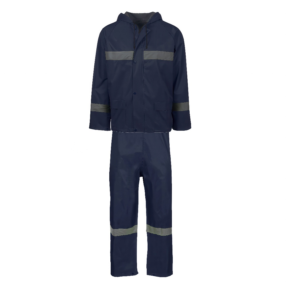 Navy Rubberised Rain Suit with Reflective Tape