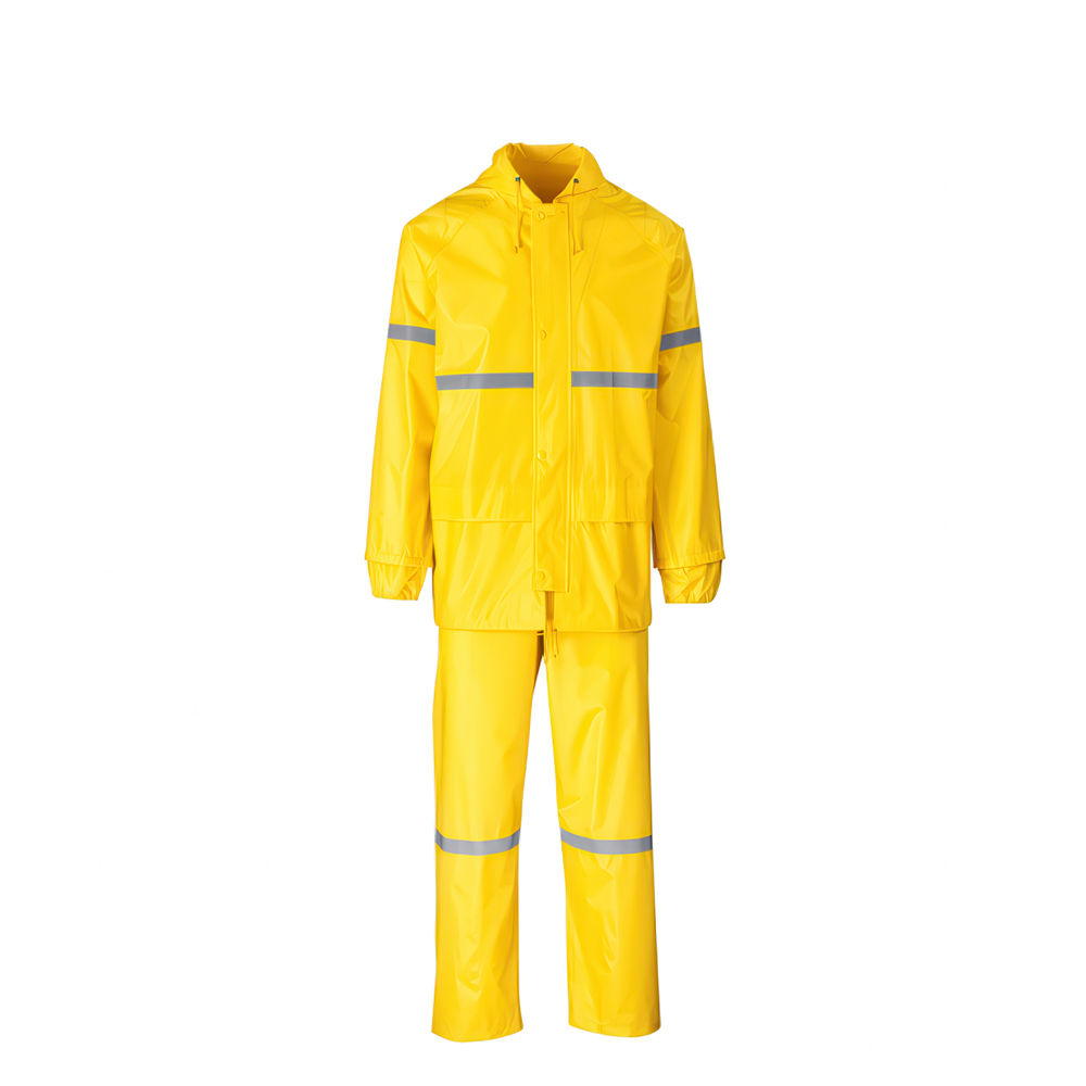 Yellow Rubberised Rain Suit with Reflective Tape