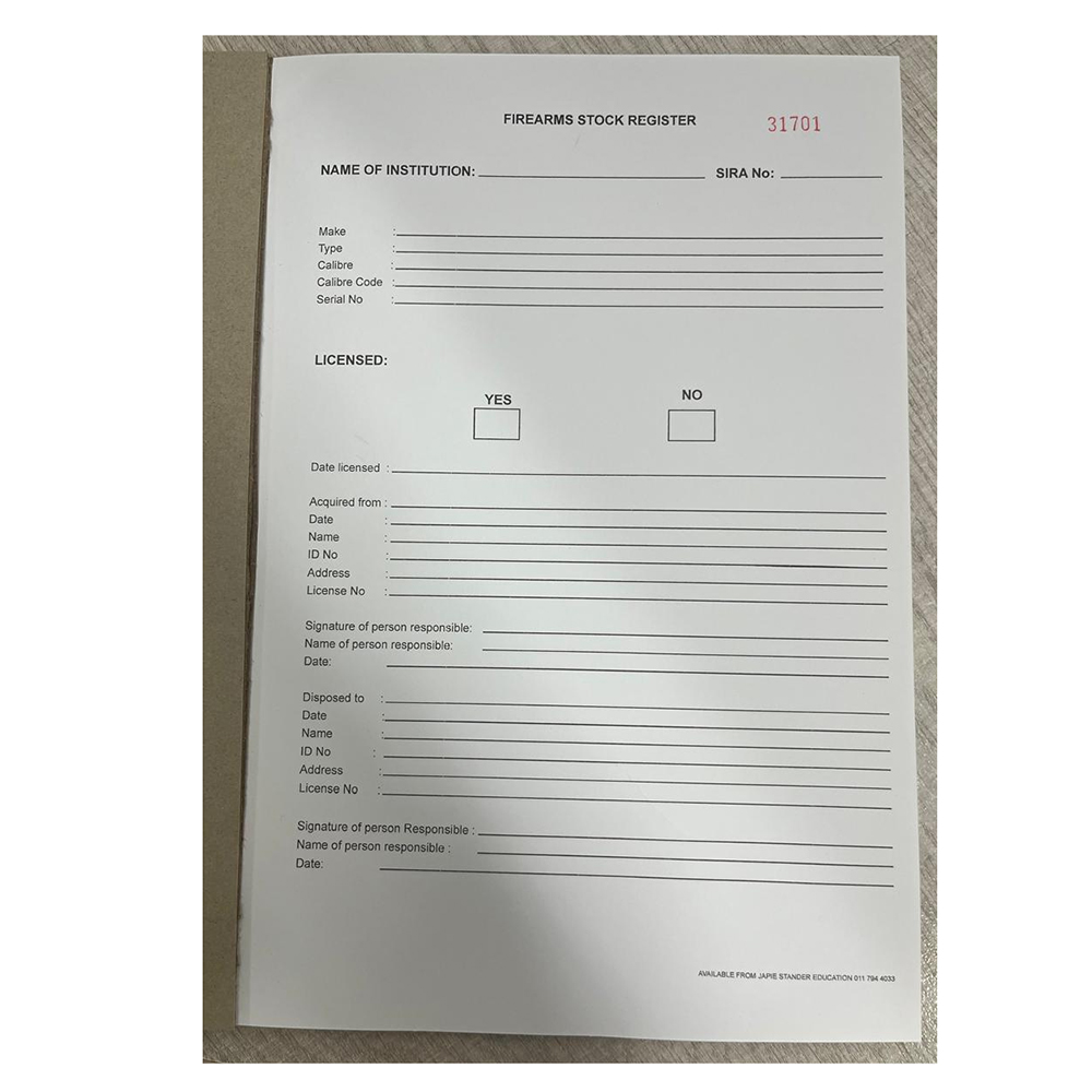 Firearms Stock Register