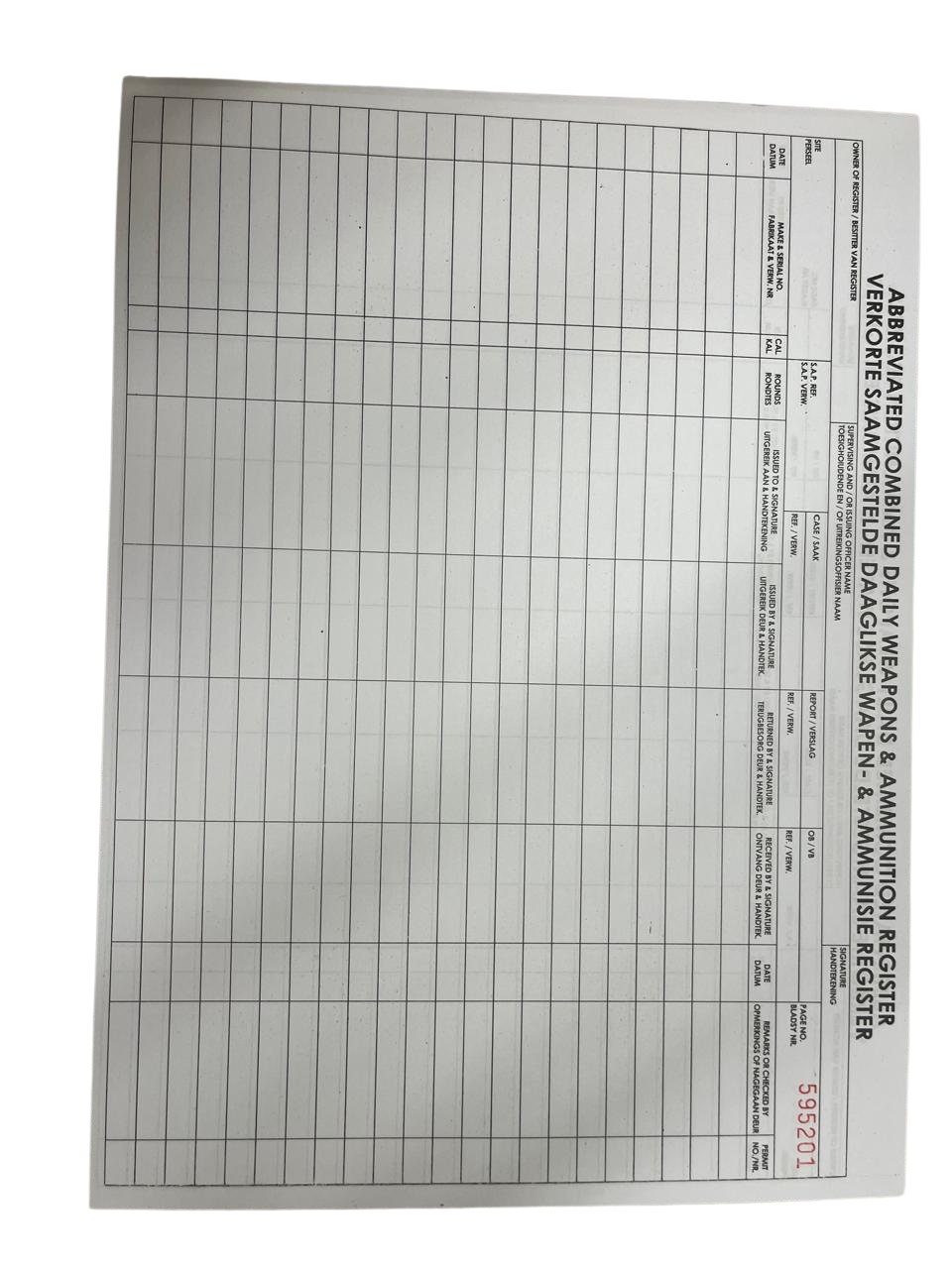 Abbreviated Combined Daily Weapons & Ammunition Register